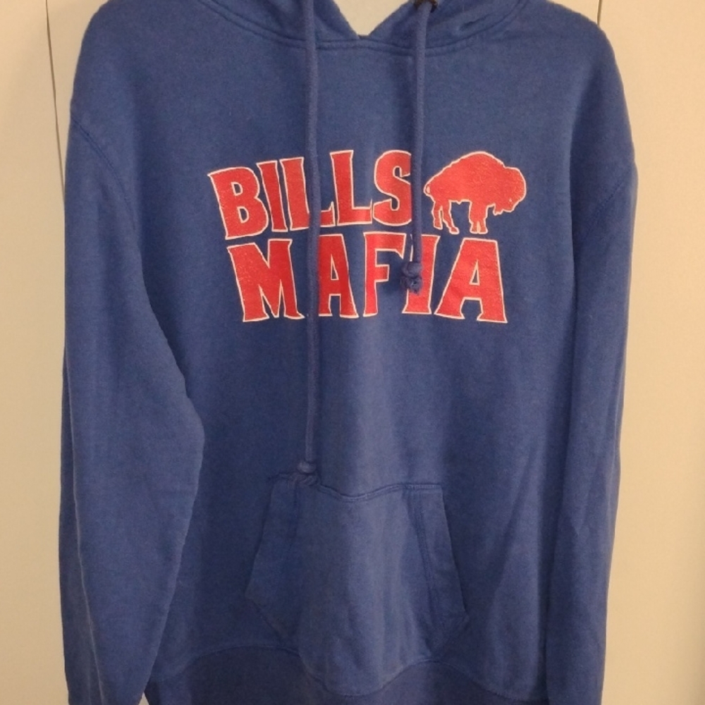 Blue Crewneck Sweatshirt with Red 'Bills Mafia' Graphic